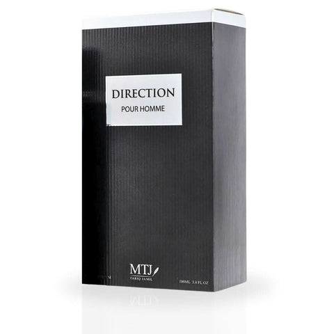 MTJ Direction Pour Homme EDP spray 100ml, showcasing the elegant bottle with floral and woody scent notes.