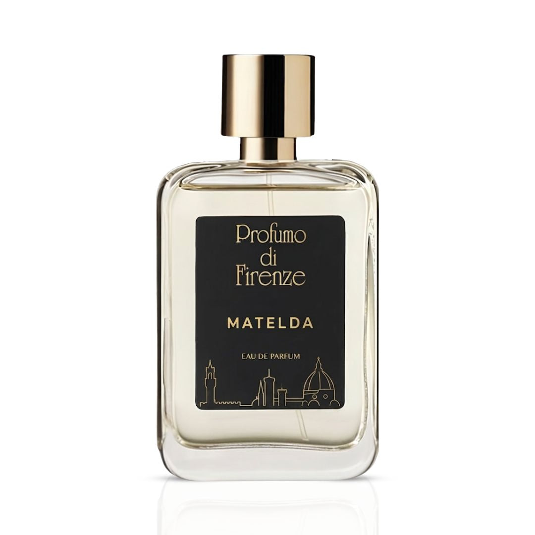Profumo di Firenze Matelda Eau De Parfum 100ml bottle with elegant floral design, showcasing the luxurious fragrance packaging.