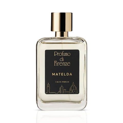 Profumo di Firenze Matelda Eau De Parfum 100ml bottle with elegant floral design, showcasing the luxurious fragrance packaging.