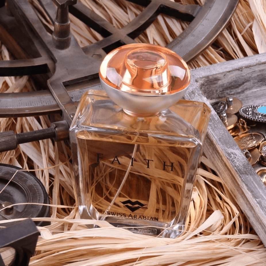 Swiss Arabian Faith for Women EDP 100ml bottle, elegant floral and woody fragrance in a sleek glass perfume bottle