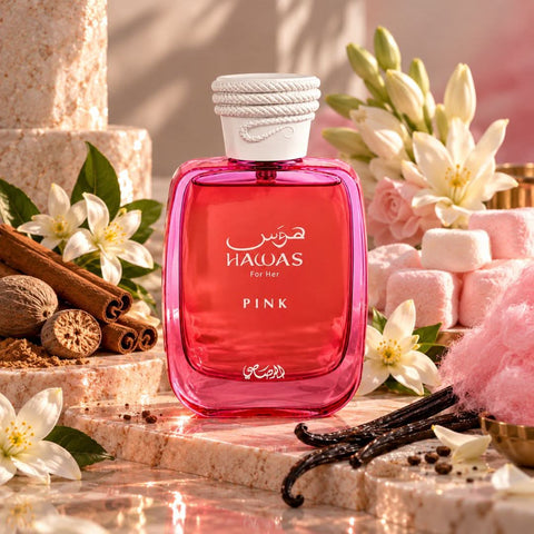 AUCTION Hawas Pink Eau de Parfum Spray 100ml (3.4 oz) by Rasasi (Velvet Pouch)