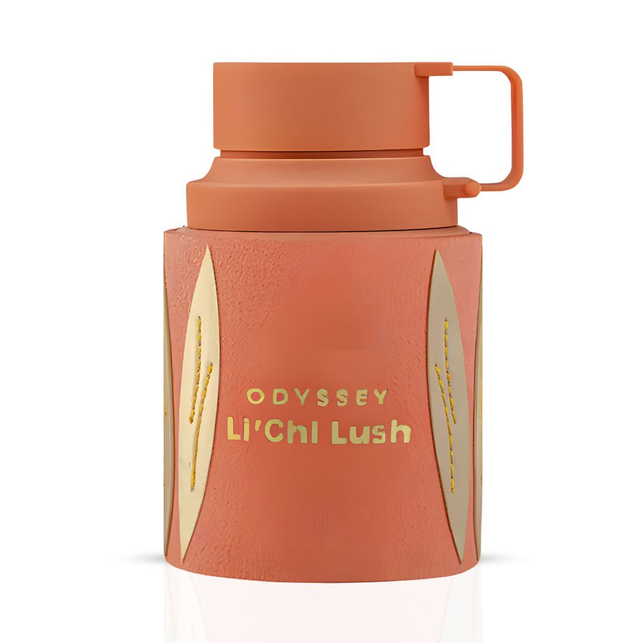 Odyssey Li'chi Lush Eau de Parfum spray by Armaf, 100ml bottle with elegant design and branding, positioned on a neutral background.