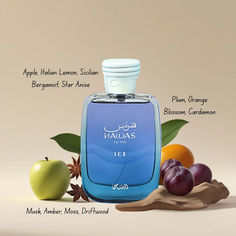 Rasasi Hawas Sapphire, Hawas Men & Hawas Ice Eau de Parfum Sprays 100ml (3.4 oz) by Rasasi (Bundle)