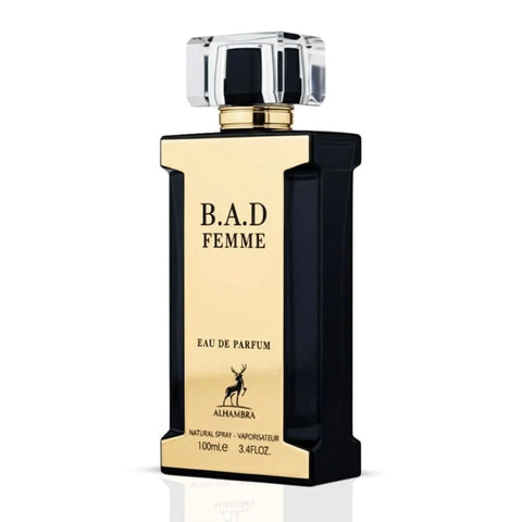 Maison Alhambra B.A.D. Femme Eau de Parfum spray bottle, 100ml, with elegant packaging and sleek design.