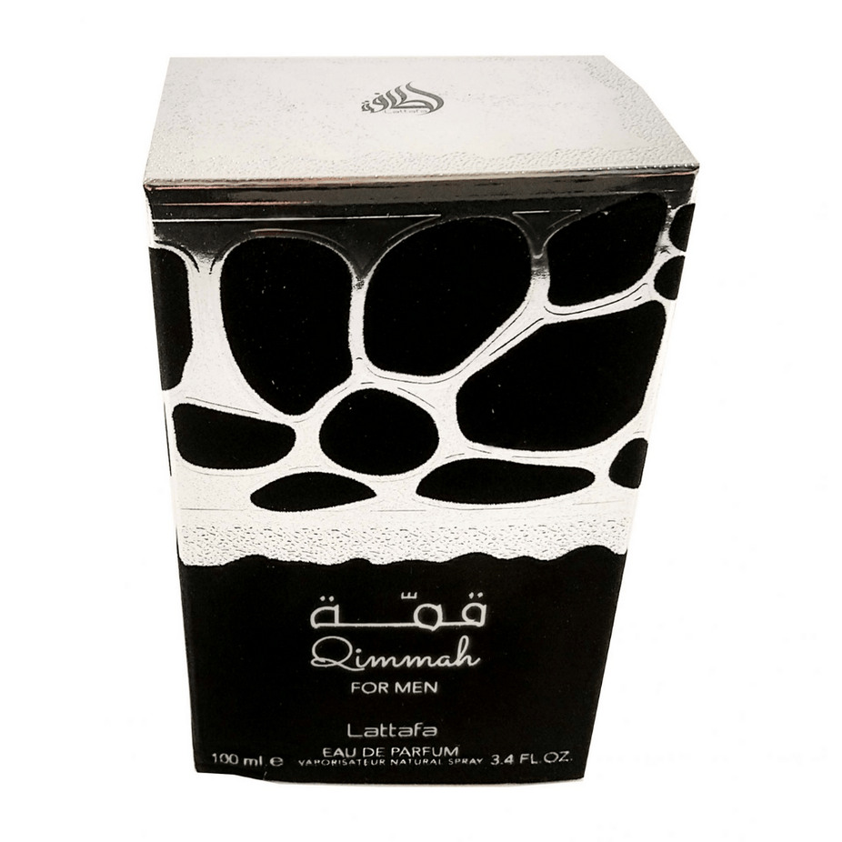 Lattafa Qimmah for Men Eau De Parfum 100ML bottle, sleek fragrance bottle with modern design, showcasing the men's perfume.