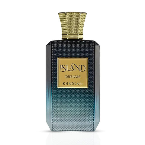 Khadlaj Island Dreams Eau de Parfum spray 100ml bottle with elegant packaging and tropical-inspired design.
