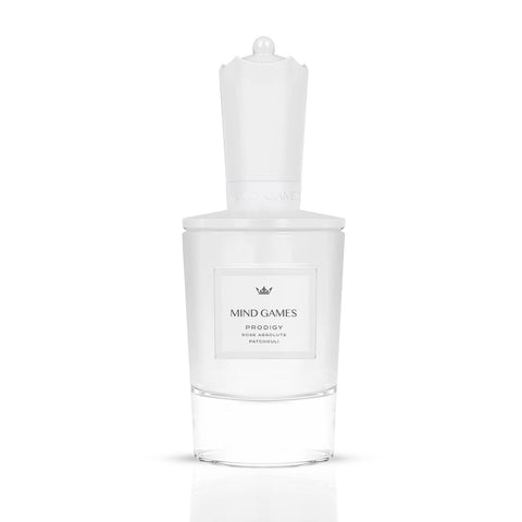 Prodigy Extrait de Parfum by Mind Games in 100ml bottle, elegant glass container with a sleek design and minimalist label.