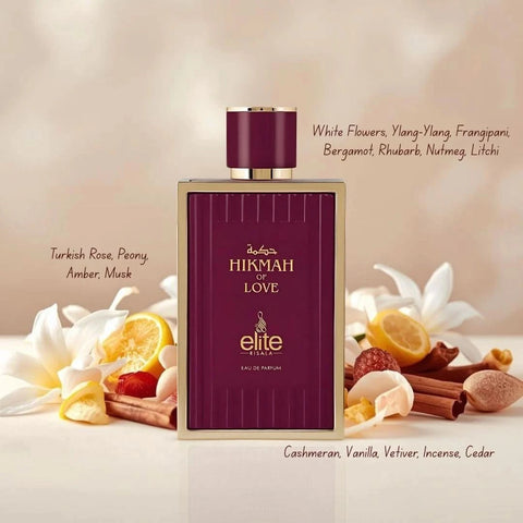 Elite Risala Hikmah of Love & Life Eau de Parfum bundle featuring two 100ml spray bottles with elegant packaging.