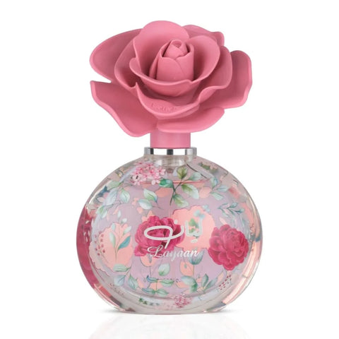 Lattafa Layaan Eau de Parfum spray 75ml with velvet pouch, featuring a sleek glass bottle and elegant fragrance design.