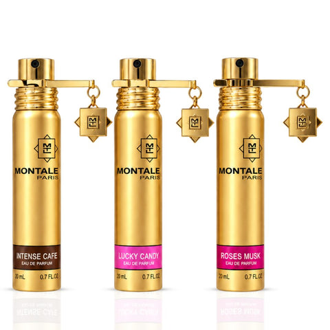Viral Gourmand Travel Fragrance Set — Lucky Candy, Roses Musk & Intense Café 20ml Eau de Parfum Sprays by Montale