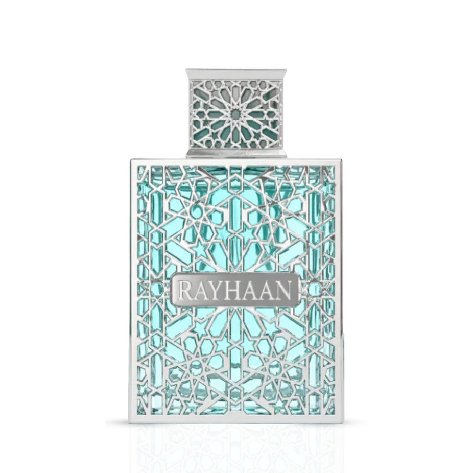 Rayhaan Aquatica Eau de Parfum spray 100ml bottle with sleek design and clear label, showcasing the Rayhaan brand perfume.