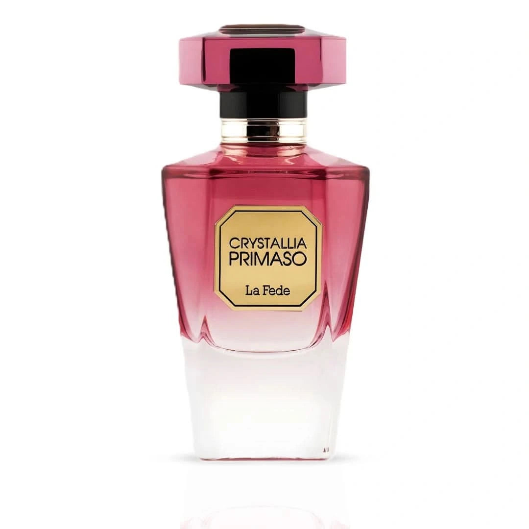 Khadlaj La Fede Crystallia Primaso Eau de Parfum spray 100ml, showcasing the elegant bottle with a crystal-like design.