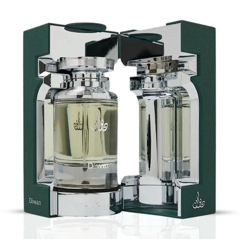 Arabian Oud Diwan Eau de Parfum spray 100ml bottle with elegant design and floral fragrance visible in the image.