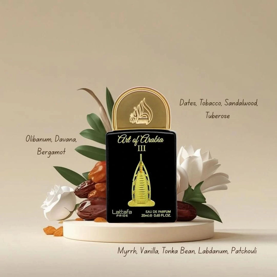 Lattafa Pride Eau de Parfum Gift Set with five 20ml bottles, featuring elegant packaging and assorted fragrance options.