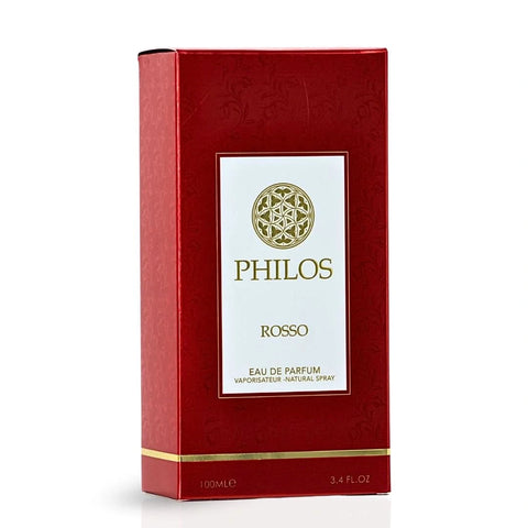 Maison Alhambra Philos Rosso Eau de Parfum spray 100ml bottle with elegant packaging and red accents.