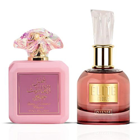 Pink Blush by Ard Al Zaafaran & Elite Flora by Intense Elite - Eau De Parfum Sprays 100ML (3.4 OZ) | Two Scents, One Story—Of Blooming Flowers & Sugared Dreams. (Bundle) - Intense Oud