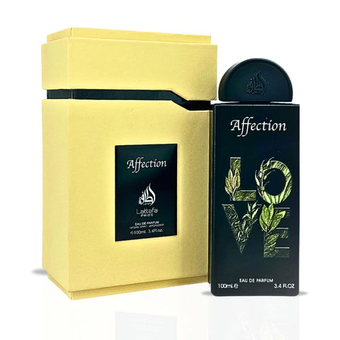 Lattafa Teriaq Intense & Affection Eau de Parfum sprays with Lady Mile perfume oil bundle, featuring elegant bottles and packaging.