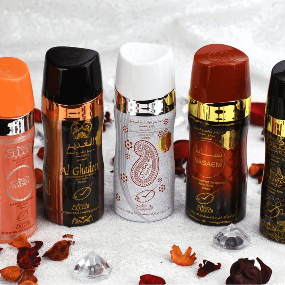Nabeel Tajebni Deodorant 150ML spray bottle with sleek design and Nabeel branding on the label.