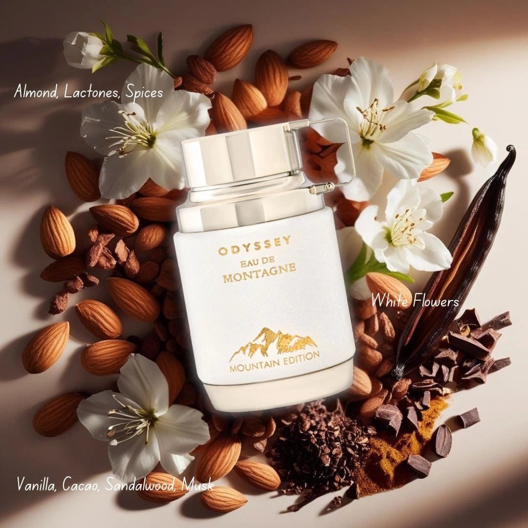 Odyssey Eau de Montagne Mountain Edition Eau de Parfum Spray 100ml (3.4 oz) by Armaf | Wrapped in Clouds of Almond & Sandalwood - Intense Oud