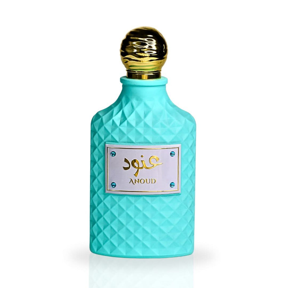 Anoud Eau de Parfum Spray by Ard Al Zaafaran, 100ml bottle, elegant glass design, showcasing the fragrance's luxurious packaging.