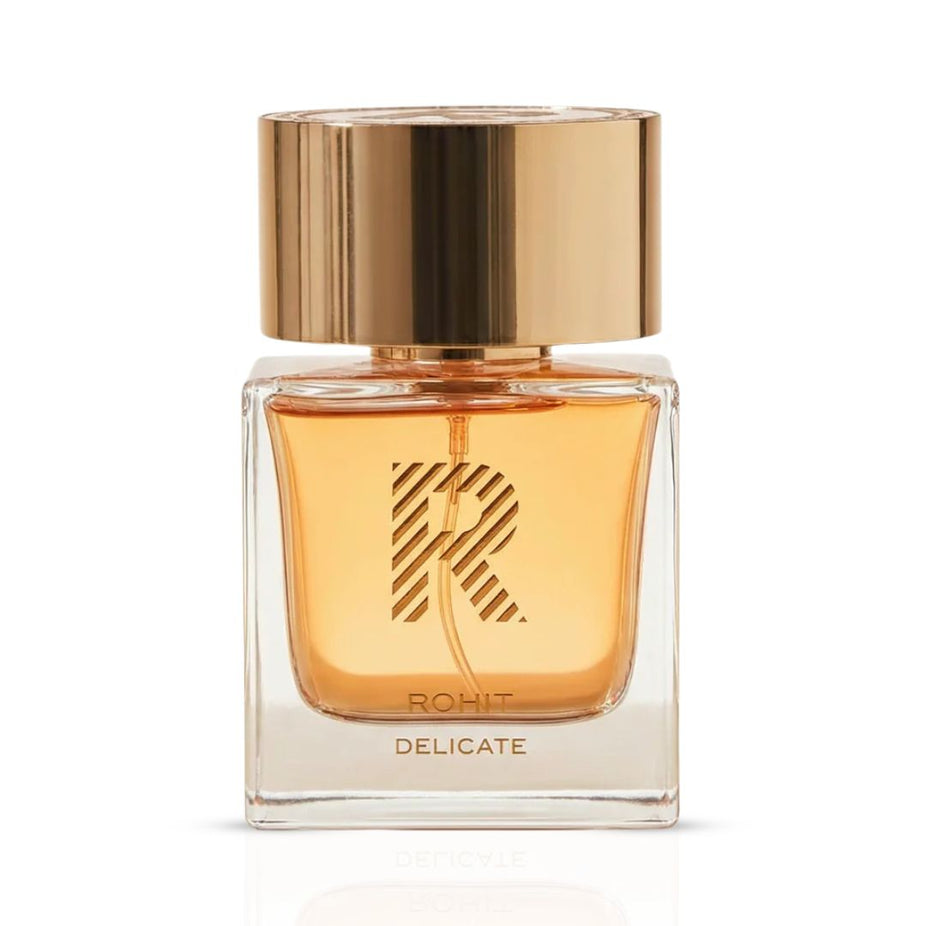 Bharara Rohit Delicate Eau de Parfum spray bottle 100ml with elegant packaging and floral design.