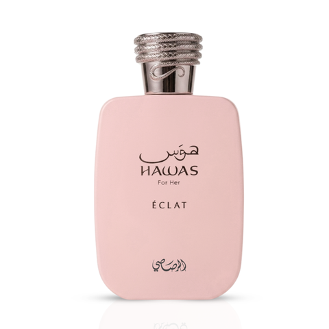 Rasasi Hawas For Her Eclat Eau de Parfum spray 100ml, floral and fruity fragrance bottle with elegant design.