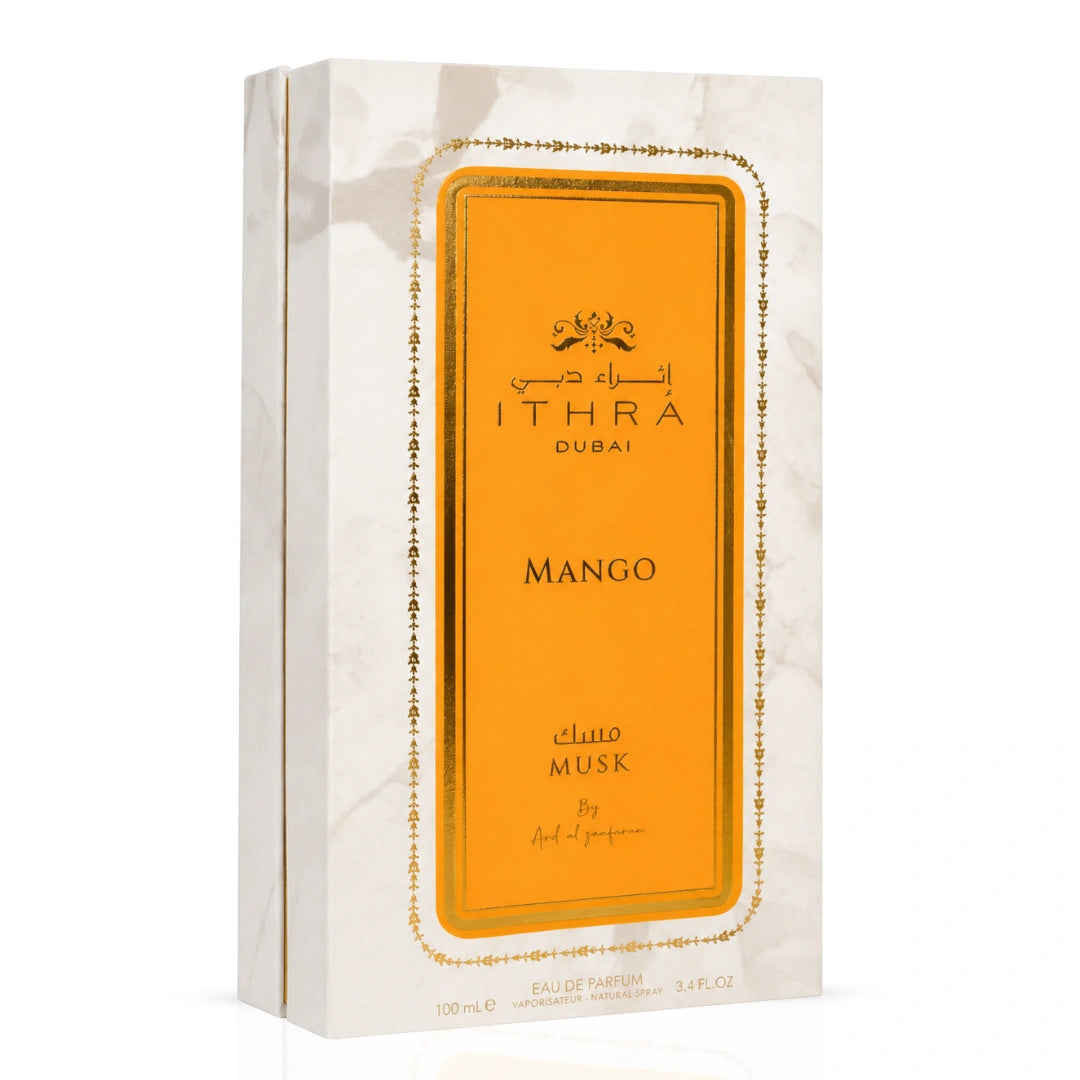Mango Musk Eau de Parfum Spray by Ard Al Zaafaran, 100ml bottle with elegant packaging and a fruity, musky fragrance.