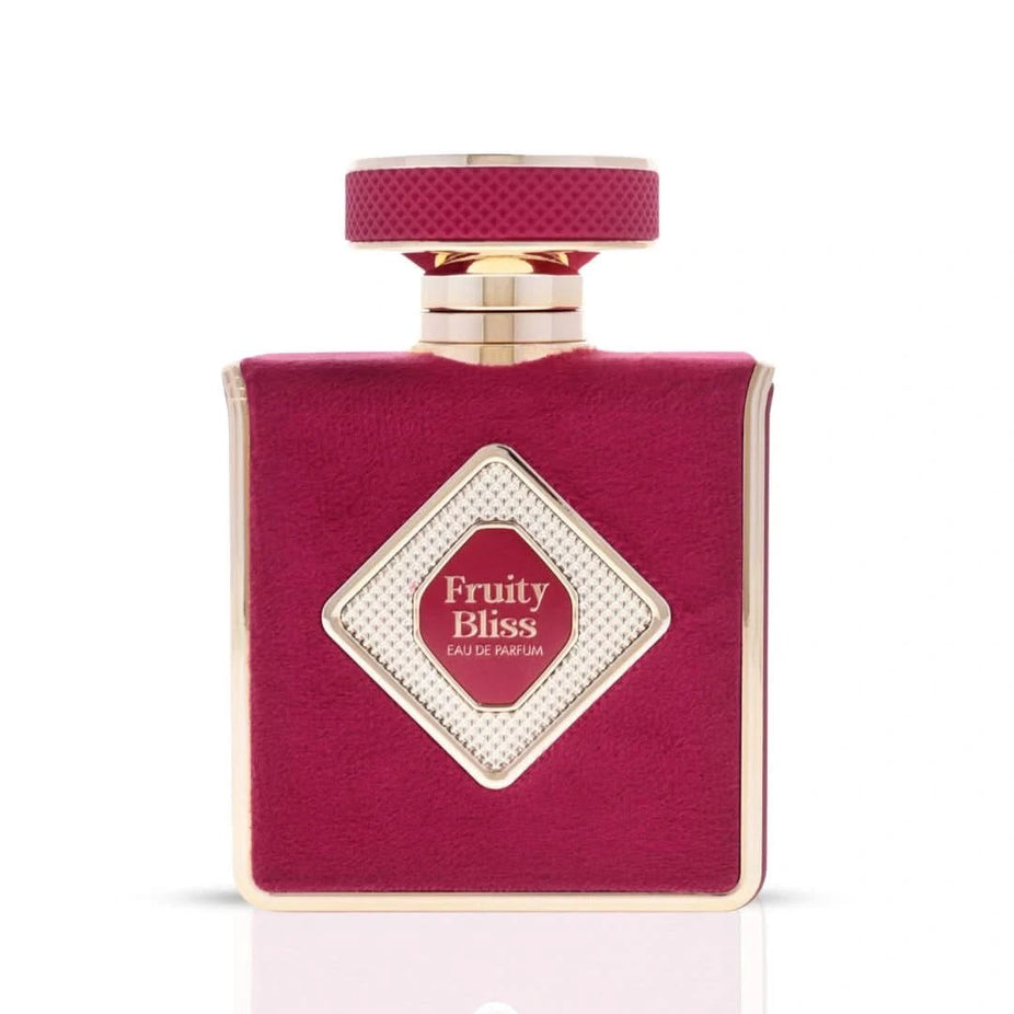 Elite Risala Fruity Bliss Eau de Parfum spray 100ml bottle with colorful floral and fruit design.