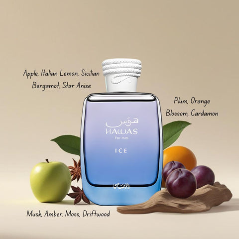 Hawas Ice for Men by Rasasi & Shams Al Emarat Khususi Iced Petal by Ard Al Zaafaran Eau de Parfum Sprays 100ml (3.4 oz) (Bundle)