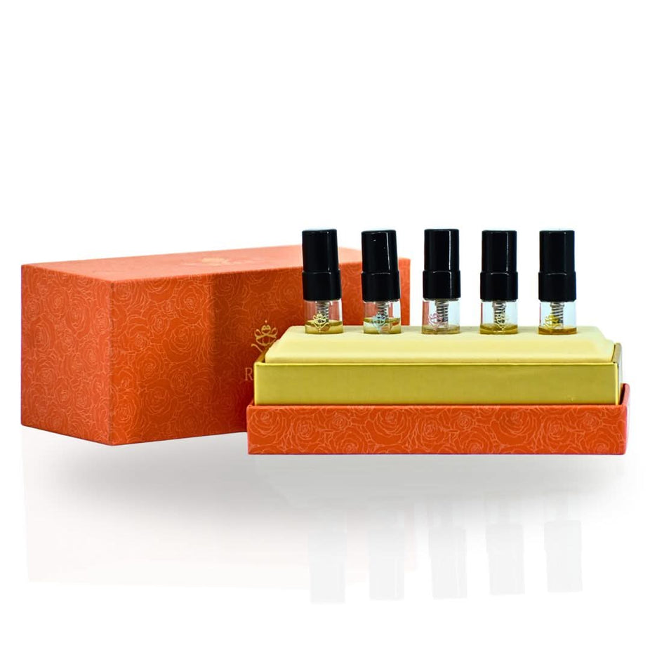 Set of five Reef Perfumes 3ML EDP sprays including Reef 19, Reef 33, Summer Tiffany, Summer Pink, and Summer Yellow.