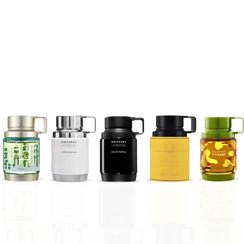Armaf Odyssey Aqua Edition, Homme Black and White Eau de Parfum spray bottles from the Odyssey Collection, 60ml each.