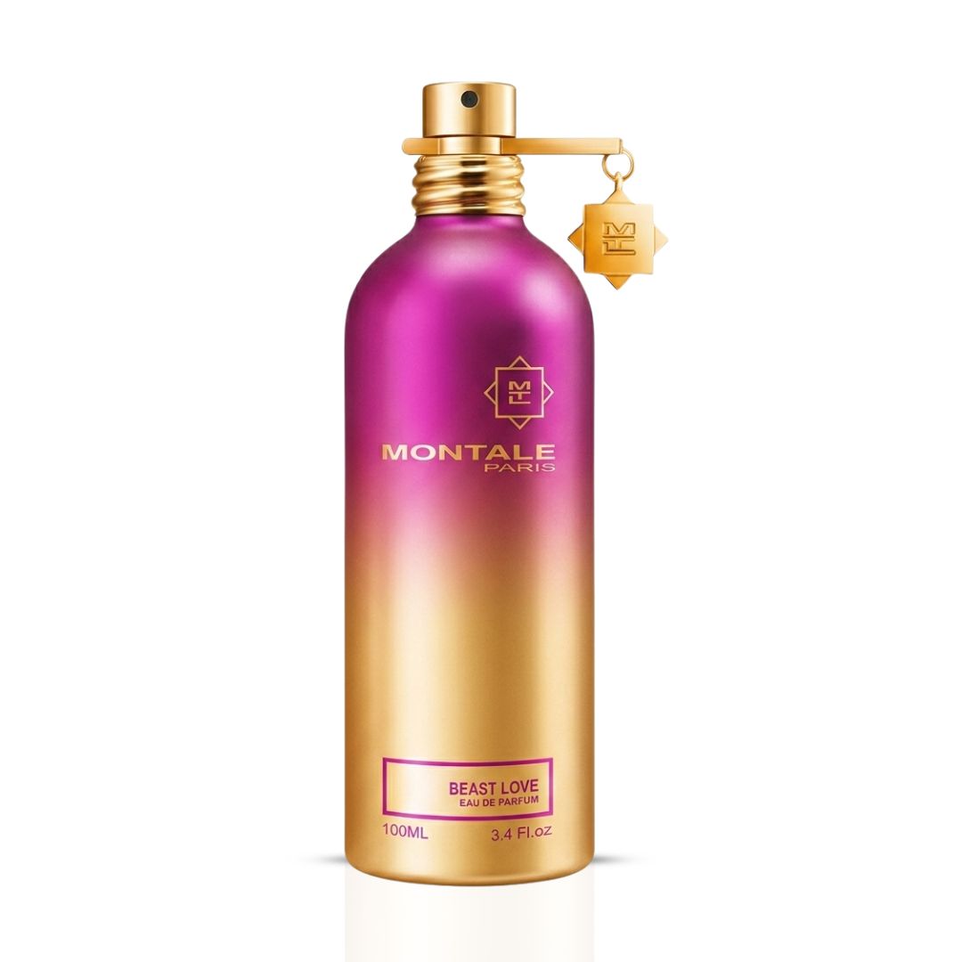 Montale Beast Love Eau de Parfum Spray 100ml, elegant glass bottle with black cap, showcasing the luxurious fragrance.