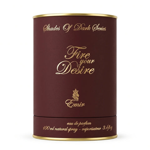 Fire Your Desire Emir Eau de Parfum spray by Paris Corner, 100ml, featuring a sleek bottle with elegant design.