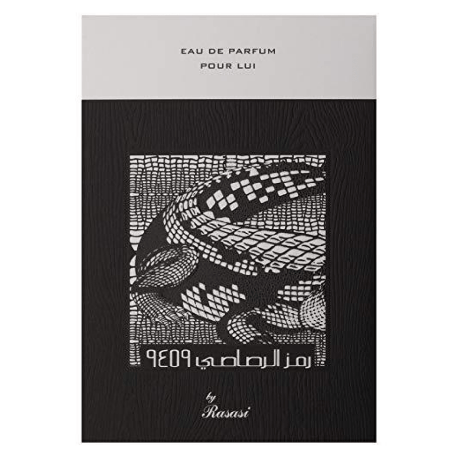 Rasasi Rumz Al Rasasi 9459 Alligator Pour Lui Men EDP bottle, 50ml, with sleek design and branding visible.