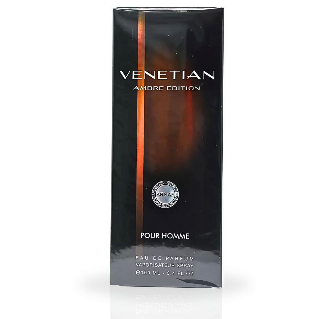 Armaf Venetian Ambre Edition Pour Homme EDP spray 100ML bottle, showcasing elegant packaging and masculine fragrance.