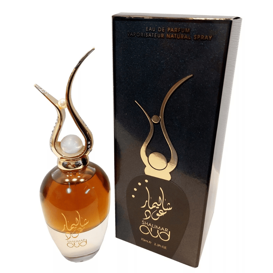 Ard Al Zaafaran Shalimar Oud EDP 70ML perfume bottle with elegant packaging, showcasing the luxurious fragrance design.