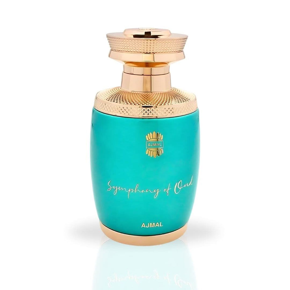 Ajmal Symphony of Oud EDP spray in 75ML bottle, showcasing elegant packaging and luxurious design of the long-lasting fragrance.