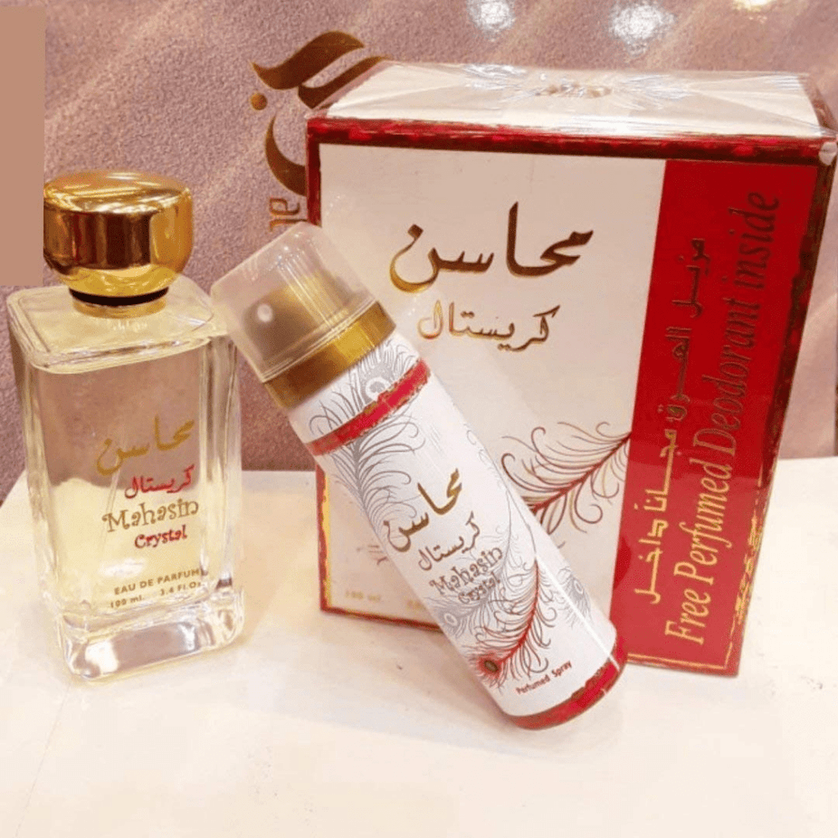 Mahasin Crystal for Women EDP - 100ML (3.4oz) w/ Deo by Lattafa - Intense oud