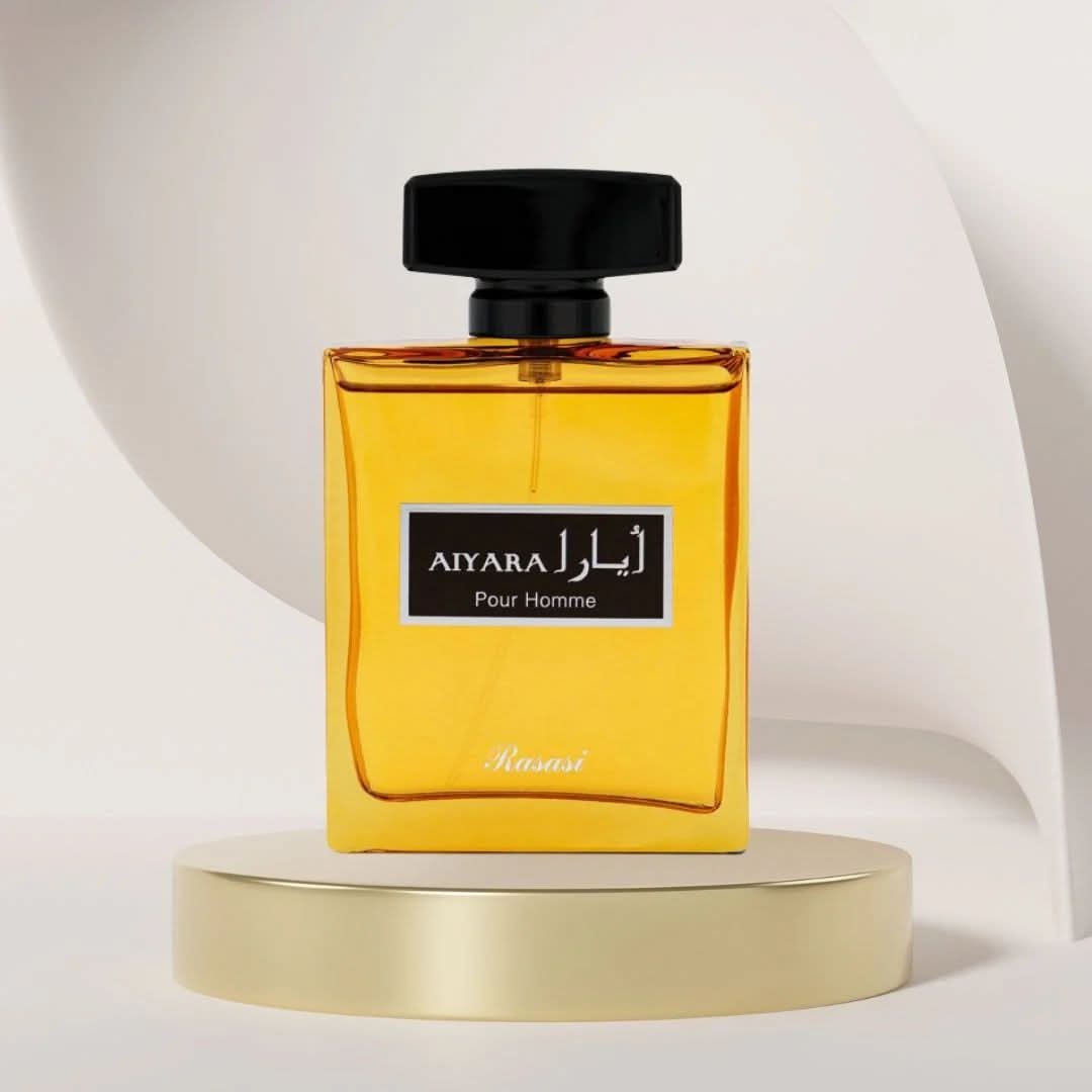 Rasasi Aiyara Pour Homme and Femme Eau de Parfum bundle, 100ml bottles with elegant packaging and spray nozzles.