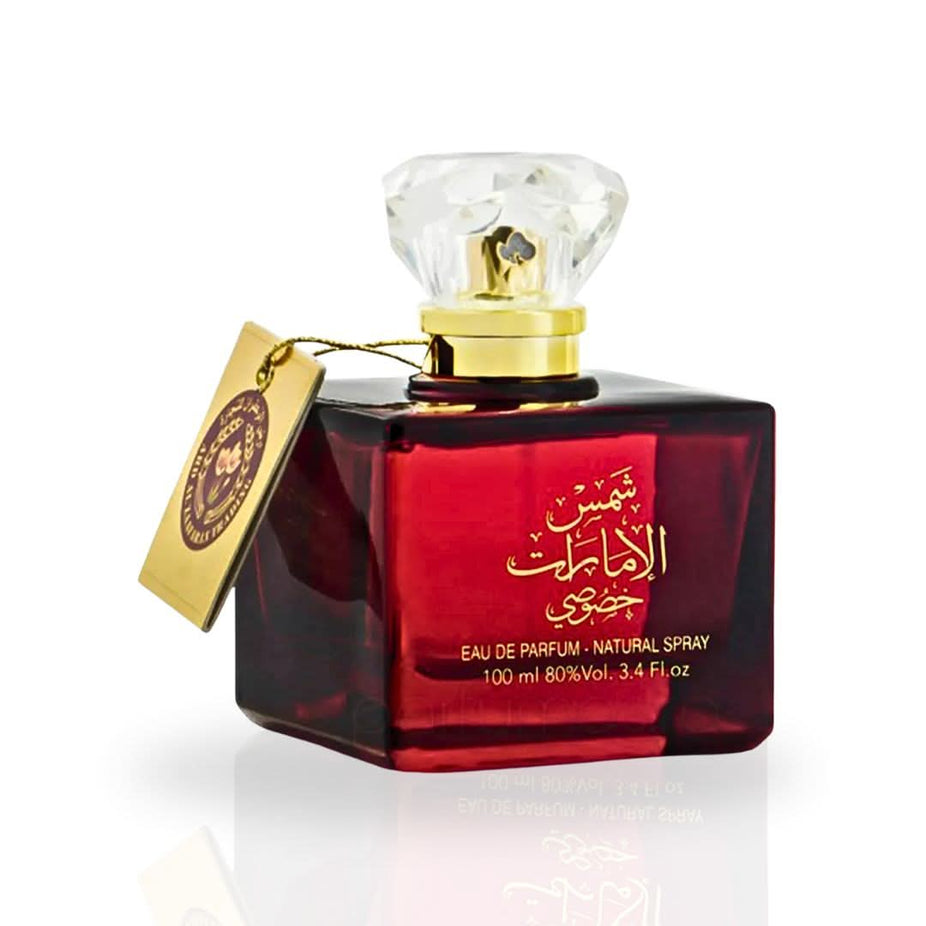 Shams Al Emarat Khususi Eau de Parfum spray by Ard Al Zaafaran, 100ml bottle with elegant packaging shown.