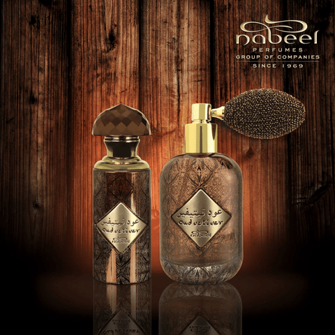 Nabeel Oud Vetiver EDP bottle, a 100ml Eau De Parfum with a sleek design, showcasing the fragrance's luxurious essence.