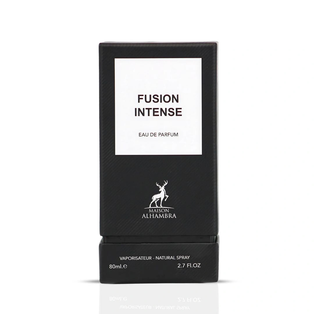 Fusion Intense Eau de Parfum Spray 80ml (2.7 oz) by Maison Alhambra | Creamy Woods, Suede Smoothness, Aromatic Fire - Intense Oud
