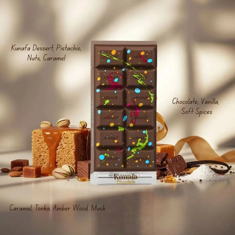 Armaf Dubai Delicacy Kunafa Chocolate Eau de Parfum spray bottle, 70ml, showcasing elegant packaging and fragrance essence.