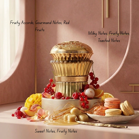 Bundle of Intense Oud Choco Musk Eau de Parfum and Cake Temptations Eau de Parfum, 100ml bottles, featuring aromatic fragrance sprays.