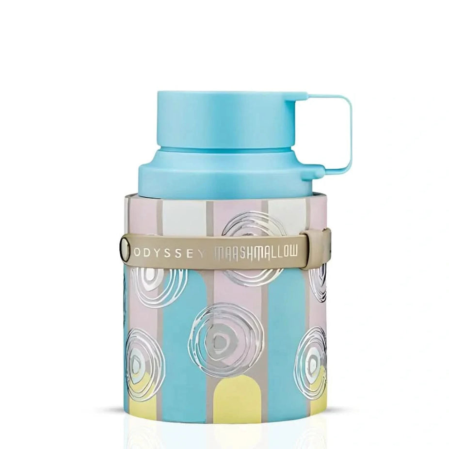 Armaf Odyssey Marshmallow Gourmand Edition Eau de Parfum spray 100ml, featuring a sleek bottle with a white and gold design.