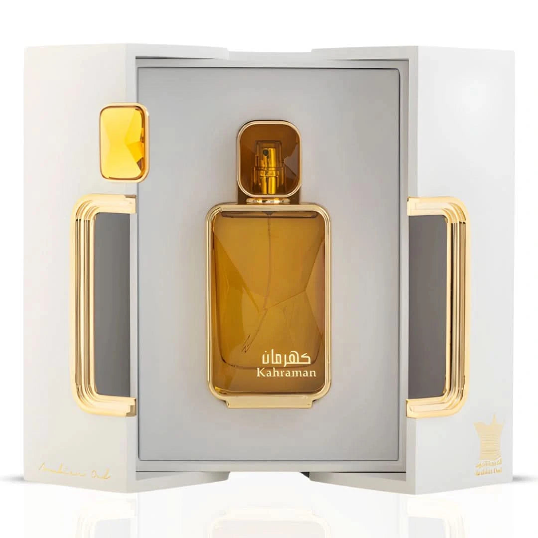 Arabian Oud Kahraman Eau de Parfum spray bottle, 100ml, featuring elegant packaging and branding.