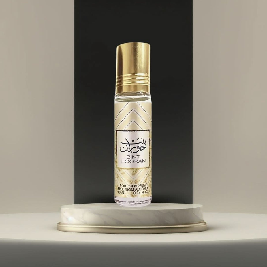 Bint Hooran concentrated perfume oil by Ard Al Zaafaran in 10ml roll-on bottle, showcasing the elegant packaging.
