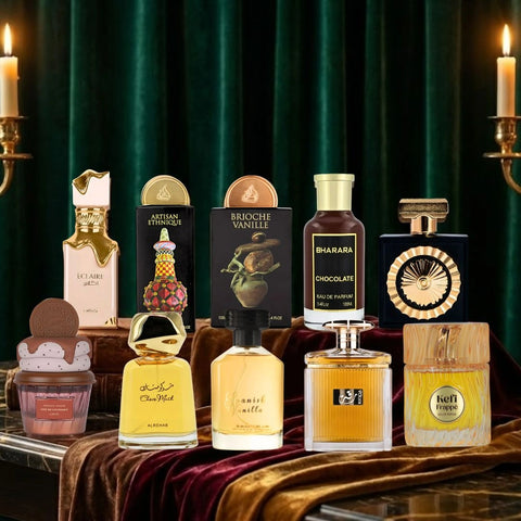 Eclaire, Artisan Ethnique, brioche vanilla, cookie crave & Nebras, Chocomusk & sapnish vanilla by Al Rehab, riqqa by Ard Al Zafaran, bharara chocolate by Bharara & kefi Frappe by Risala- Eau de Parfum Sprays 100ml (3.4 oz)(Bundle)