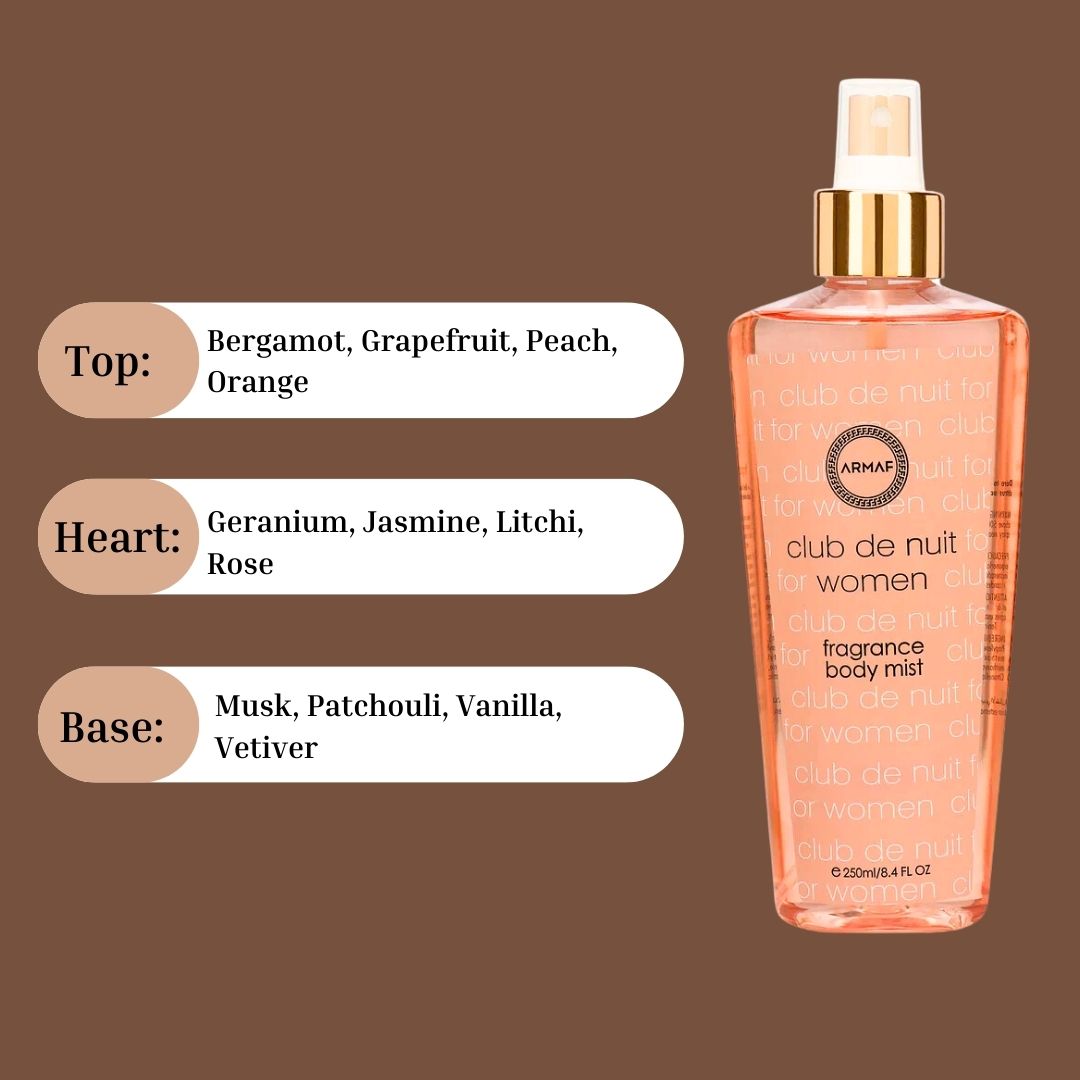 Club De Nuit Women Fragrance Body Mist 250ML (8.4 OZ) By Armaf | Long Lasting, Fruity-Floral, Refreshing Body Mist. - Intense Oud