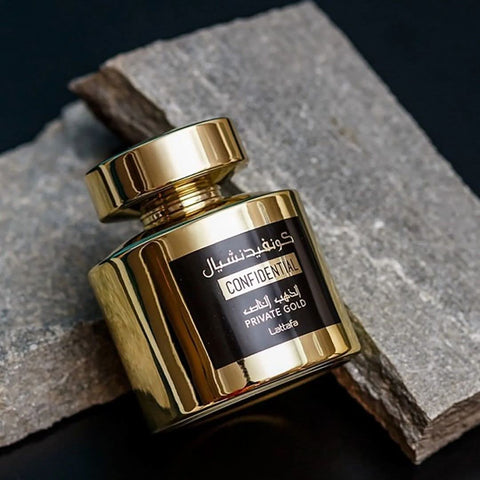 Lattafa perfume bundle featuring Qaed Al Fursan 90ml and Confidential Private Gold 100ml Eau de Parfum sprays.